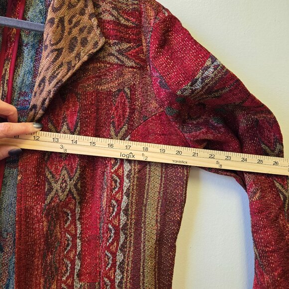 Vintage Coldwater Creek Patchwork Open Jacket Southwestern Leopard Tapestry PM - Picture 8 of 9